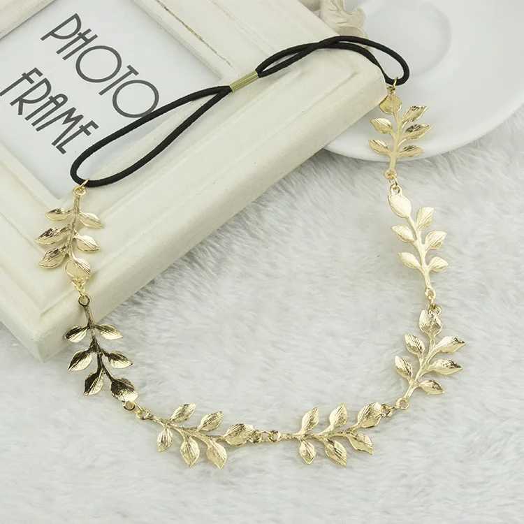 New Headband Fashion Gold Color Leaves Elastic Women Cute Solid Bride Hair Band Wedding Hairwear Party gift Jewelry A5047X240913