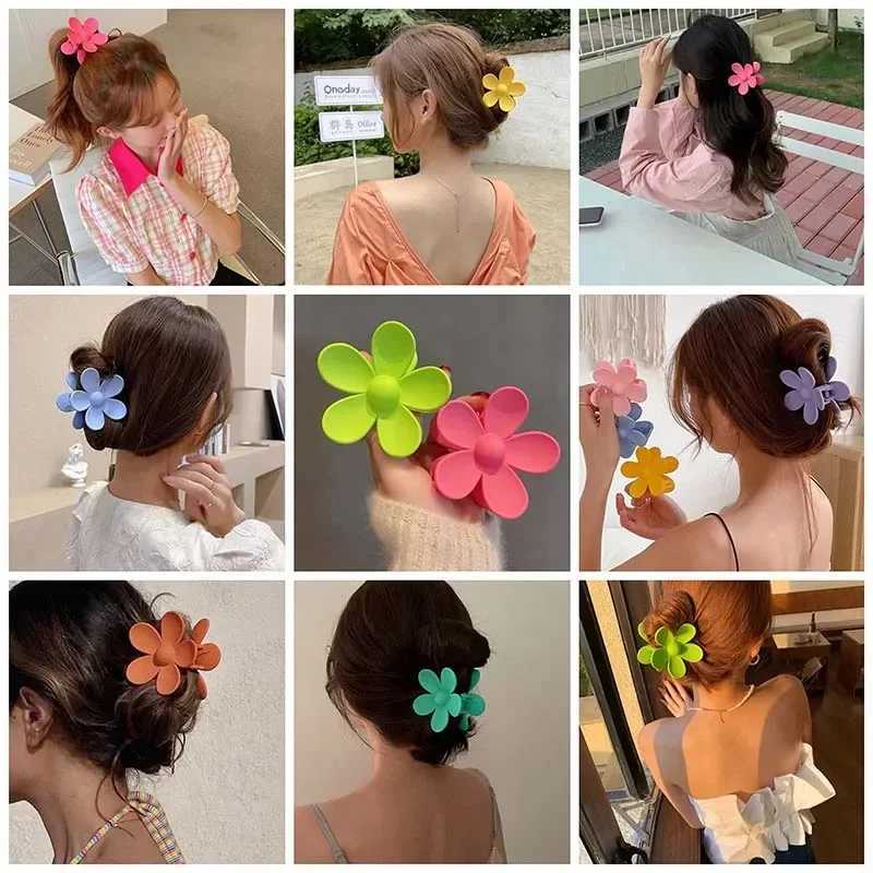 ncmama Korea Flower Shape Hair Claw Clips Women Sweet Girls Solid Crab Hair Claws Ponytail Hairpin Barrette Headwear AccessoriesX240912