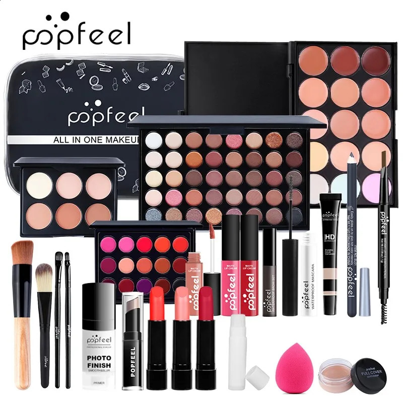 POPFEEL Complete Makeup Set 24pcs Warm Brown Tone Lip Eye Face in Longlasting Paste Form Gift for Women Girls 240909