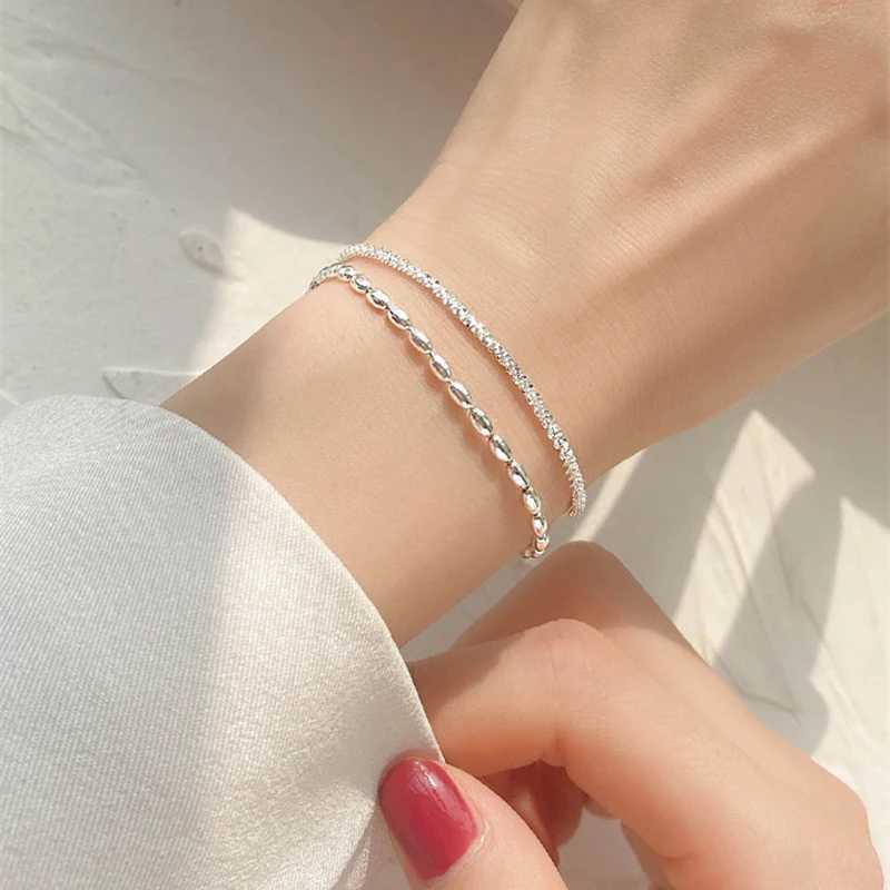New 925 Sterling Silver Double Layer Bracelet Chain Style Simple Style Charm Bracelet Womens Birthday Gift Premium JewelryX240913