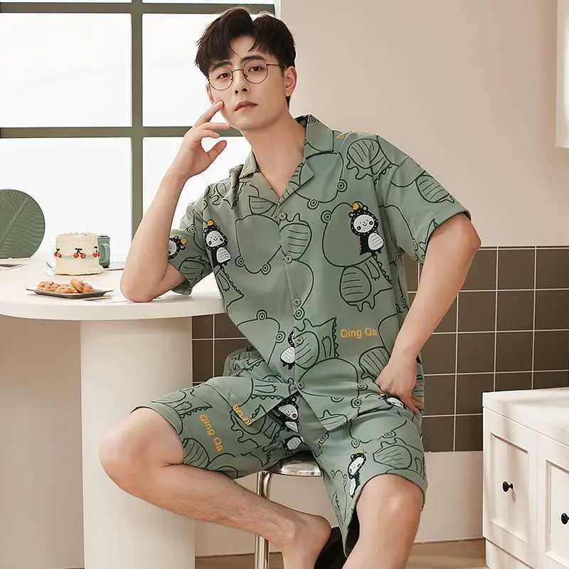 Men Cotton Nightwear Sleep Tops Short Sleeve Soft Loose Pajamas Loungewear Casual Homewear Summer Male Sleepwear New Y240913