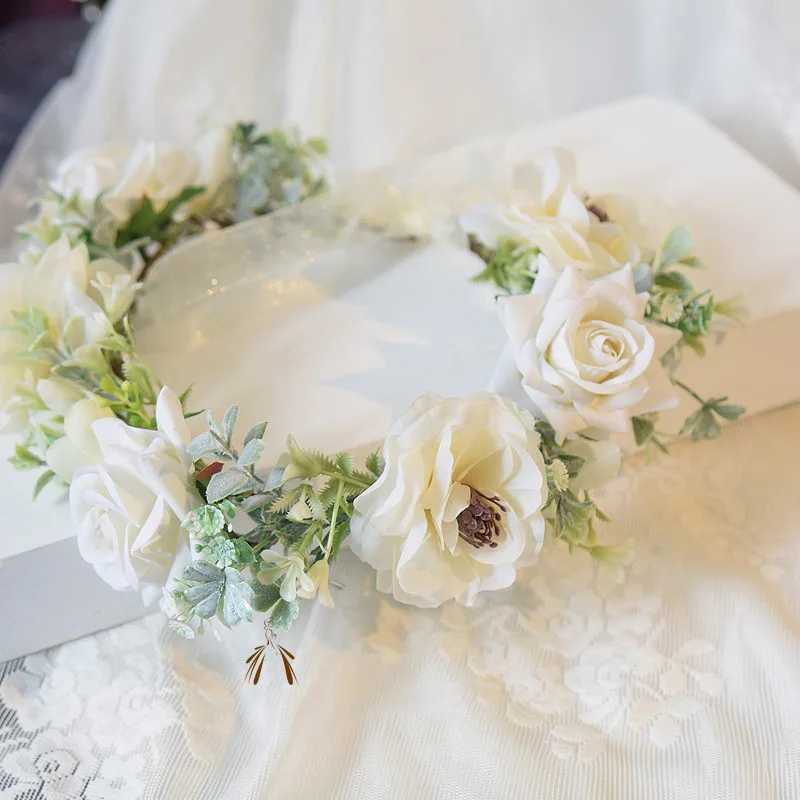 White Flower Wreath Wedding Garland Hairband Crown Tiara Floral Bride Seaside Hair Accessories Popular Hair Decoration OrnamentsX240913