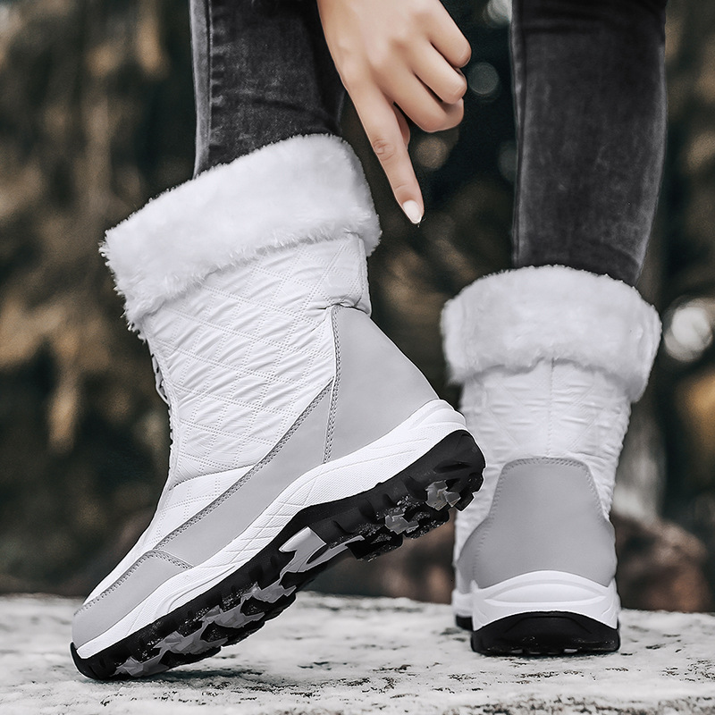 Winter warm women's cotton for outdoor Northeast high top lace up casual shoes with plush lining and thick sole snow boots