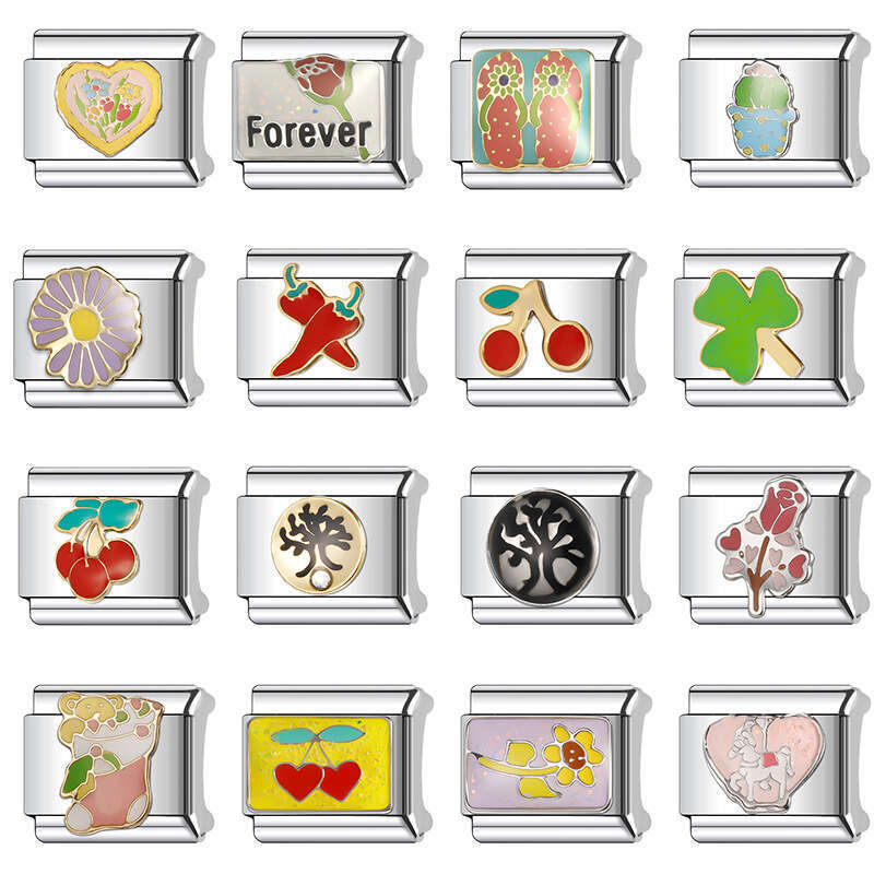 2024 Women's Gift Fit 9mm Stainless Steel Italian Charms Bracelet Links Beads Bracelet DIY Enameld Hand Decoration Italian Style Classic Pattern
