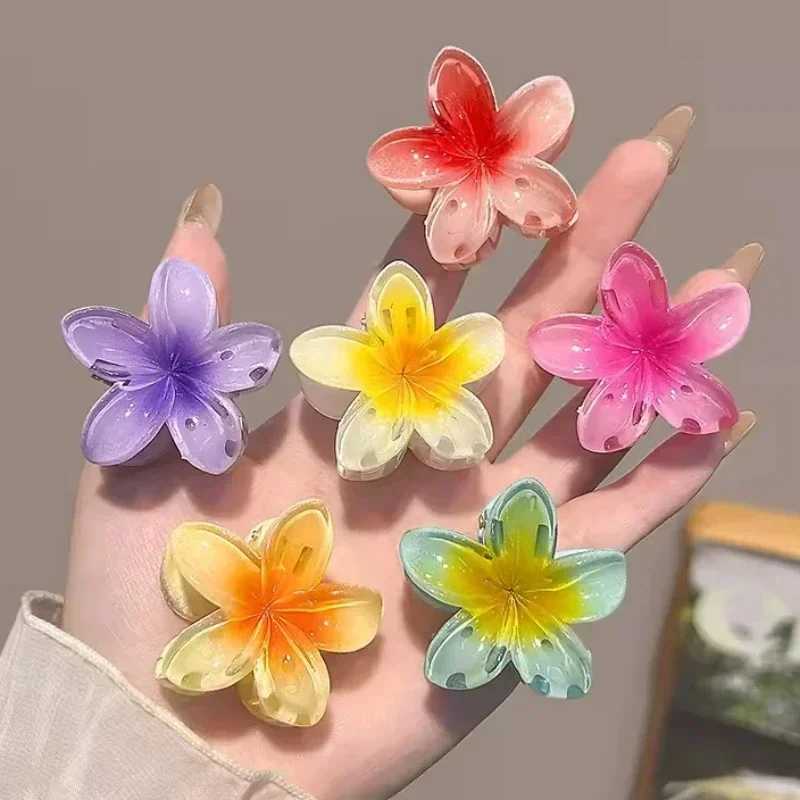 Beach Hawaiian Gradient Flower Sweet Acrylic Hair Claws Clip for Women Girls Hairpins Summer Headwear Hair AccessoriesX2409