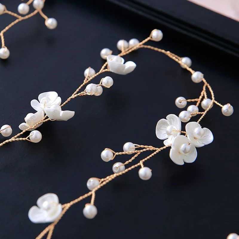 Bridal Wedding Crystal Hair Accessories Pearl Flower Headband Women Bride Tiara Hair Band Clips Handmade Jewelry Head OrnamentX240913