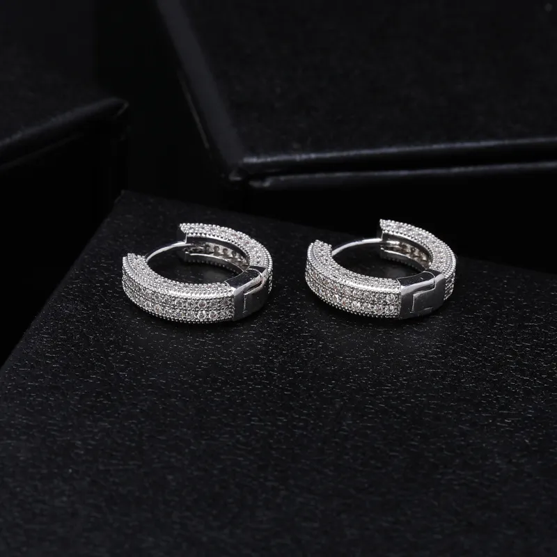 Designer Gold Plated Copper Zircon Earrings for Men Women Hip Hop Iced Out Stud Earings Bling Dia Earring Jewelry