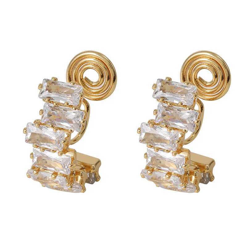 GRACE JUN Cubic Zircon Material Spiral Clip on Earrings No Pierced for Women Luxury Cuff Earrings Stud Earrings Fashion JewelryX240913