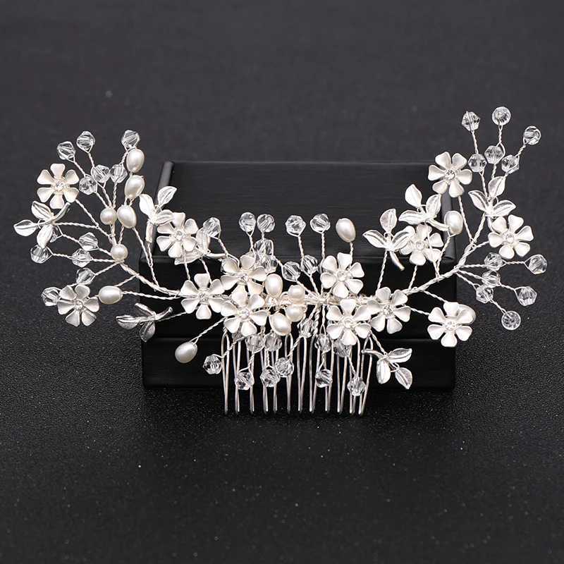 Silver Color Pearl Crystal Wedding Hair Combs Hair Accessories for Bridal Flower Headpiece Women Bride Hair ornaments JewelryX240913