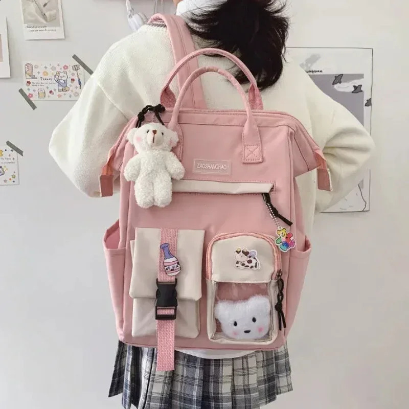 2023 Backpack Women Candy Color Laptop Backpacks Cute Kawaii High School Bags for Teenage Girl Japanese Travel Camping Backpack 240909