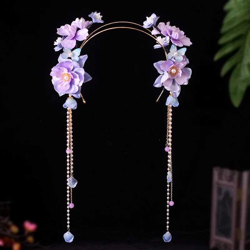 Pearl Hairband Chinese Hanfu Hair Accessoreis Floral Long Tassel Headband Vintage Wedding Hair Hoop Fairy Hair Jewelry For WomenX240913