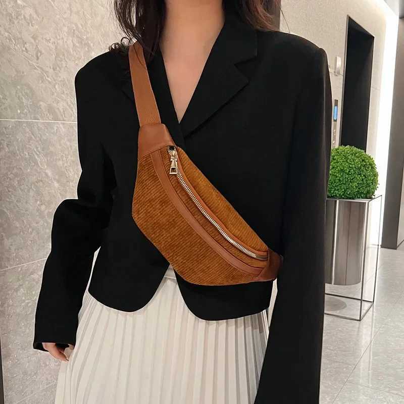 Sports Waist Bag Waterproof Mobile Phone Bag Korean Version Fashionable Waist Bag Large Capacity Corduroy Fanny Pack for Women Z240912