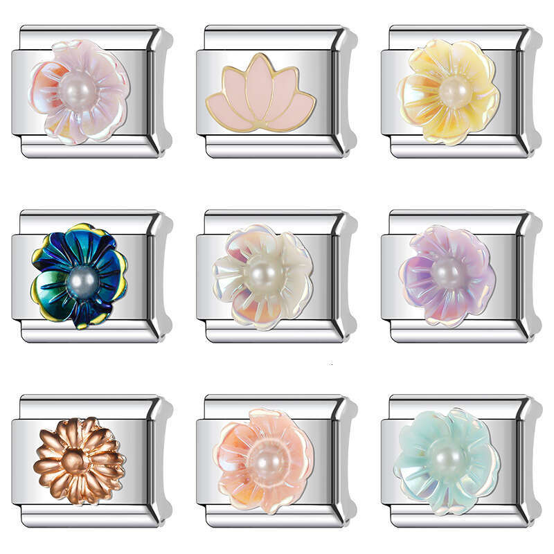 New Women's Gift Colorful Beautiful Flowers Bead Italian Charms Links Bangle Beads Fit 9mm Stainless Steel Bracelet Making DIY For Women Fashion 