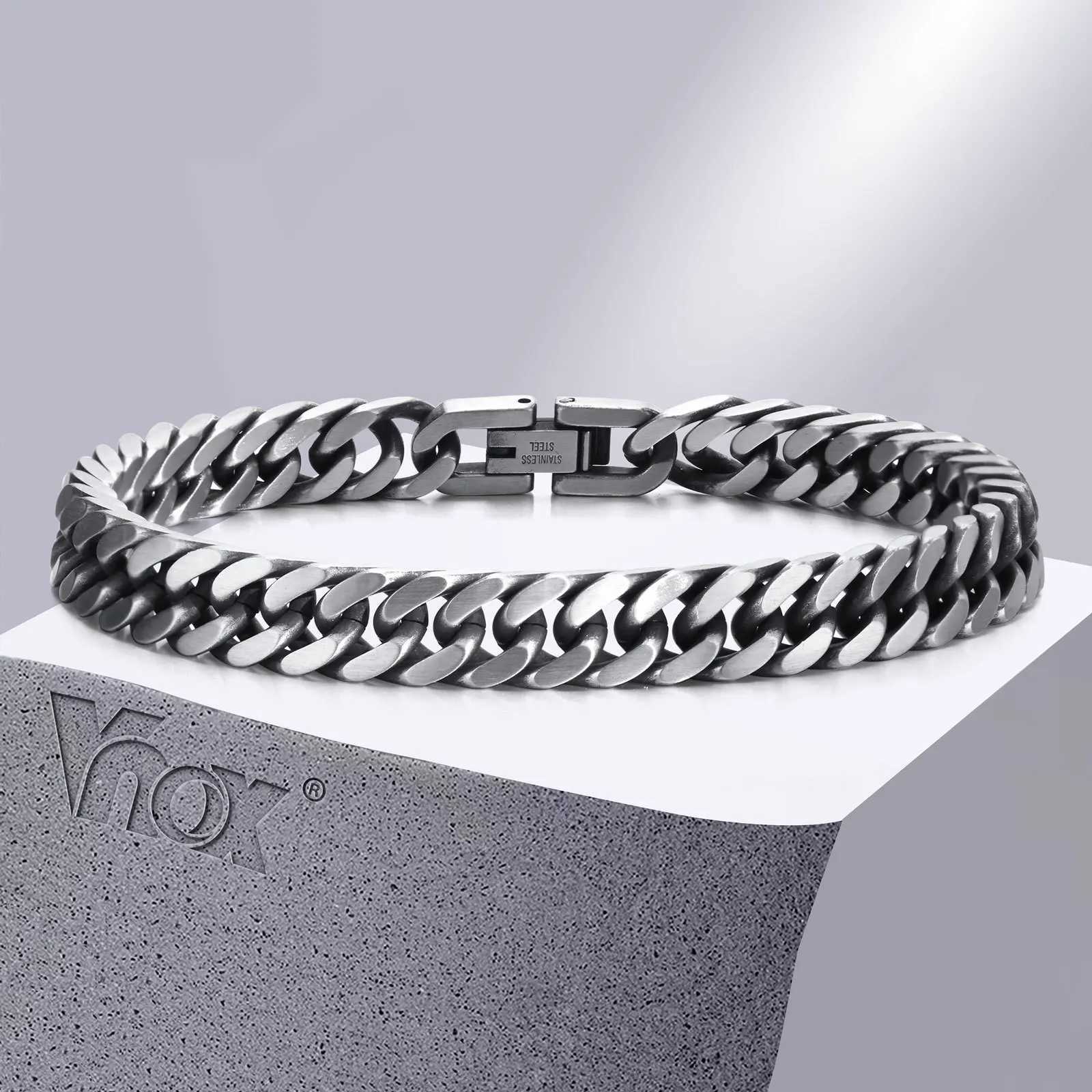 Vnox Chunky Retro Cuban Chain Bracelets for Men Vintage Antique Stainless Steel Curb Dome Link Wristband Cool Outfit JewelryX240913