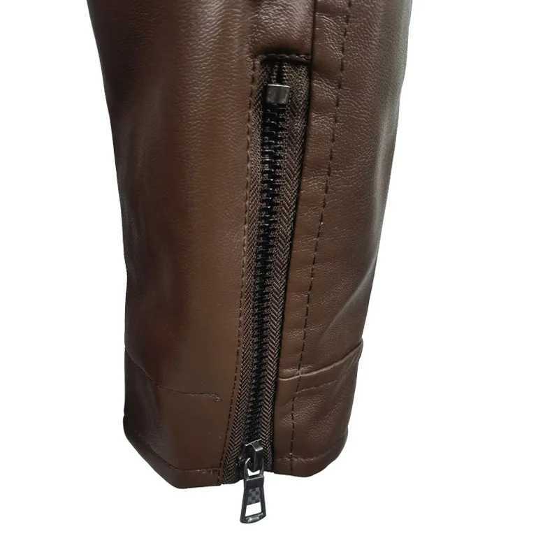 Stand Collar Motorcycle Leather Jacket Coat 2022 Autumn Winter New Mens Casual Fashion Trendy Mens Leather CoatX240913