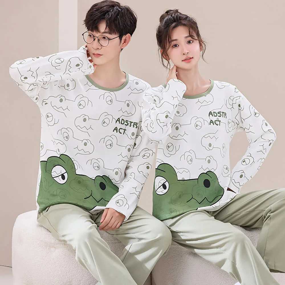 M-4XL Big Size Couple Sleepwear 100% Cotton Breathable Men Pajama Cartoon Womens Pajamas Set Spring Autumn 2024 Pijama Hombre Y240913