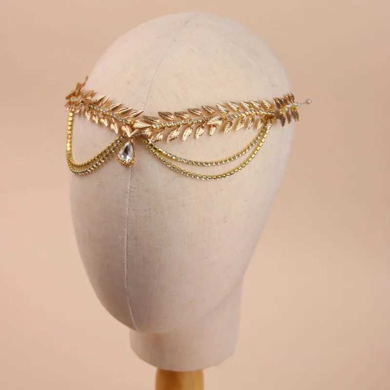 Gold Color Leaf Wedding Crown Women Prom Hairband Bridal Forehead Tiara Bride Hair Piece AccessoriesX240913