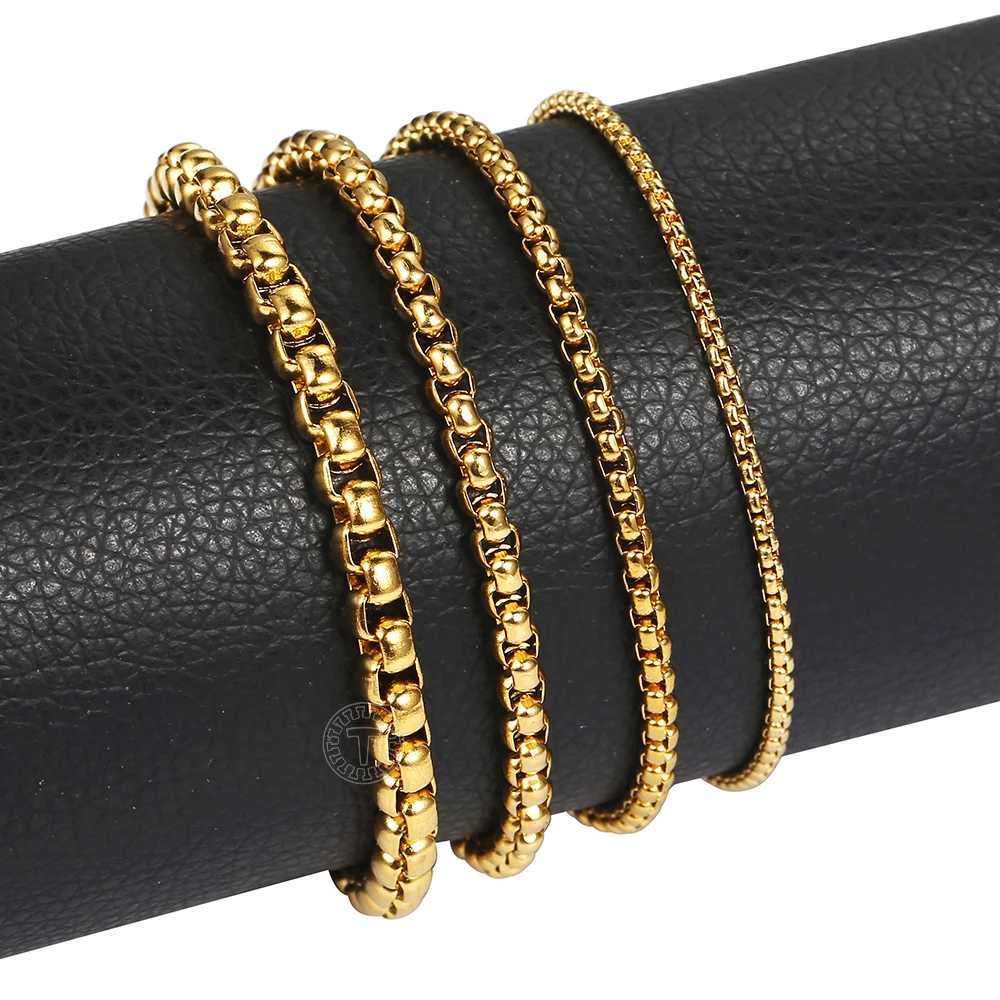2 3 4 5 mm Bracelet For Men Women Stainless Steel Mens Round Box Link Chain Black Gold Silver Color Jewelry Gifts LKB676X240913