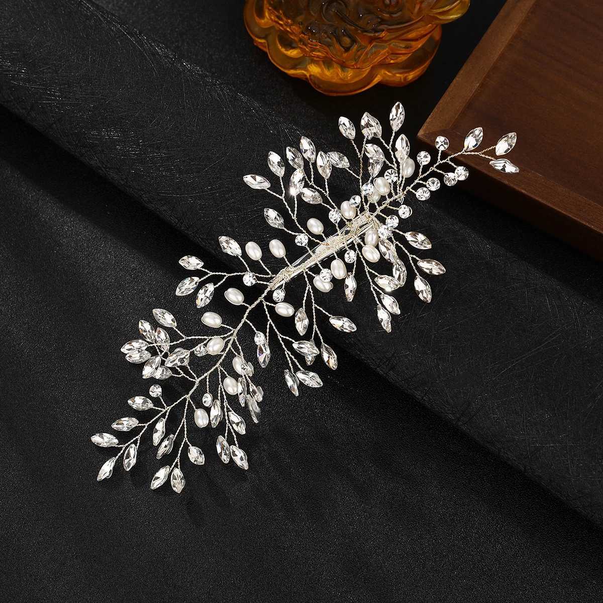 Bridal Wedding Hair Comb Pearl Flower Hair Piece Rhinestone Bridal Hair Ornament Lady (Silver)X240913