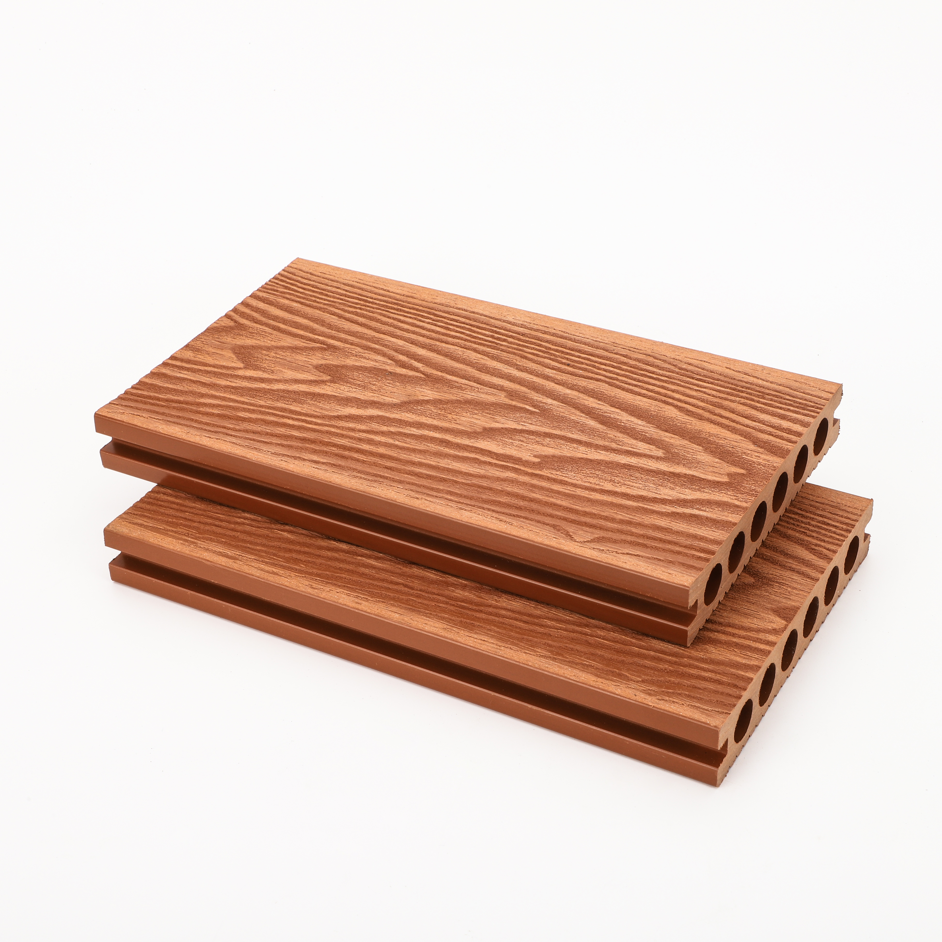 Waterproof Wood Plastic Outdoor Floor Tiles in Red Teak - 3D Embossed Design