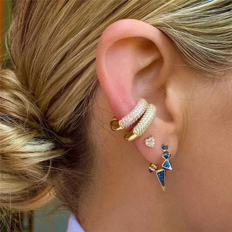 Aide 1PC Glod Color Full Zircon Pave Ear Cuffs No Piercing C Shape Chunky Thick Clip Earrings Colored Crystal JewelryX240913