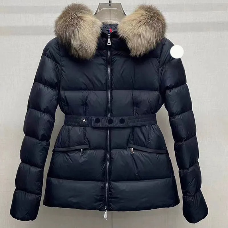 Lanjia- Winter Womens Fw22 Designer Puffer Jacket Fur Coats Real Raccoon Hair Collar Warm Fashion Parkas With Belt Lady Coat Outerwear Down Jackets C1