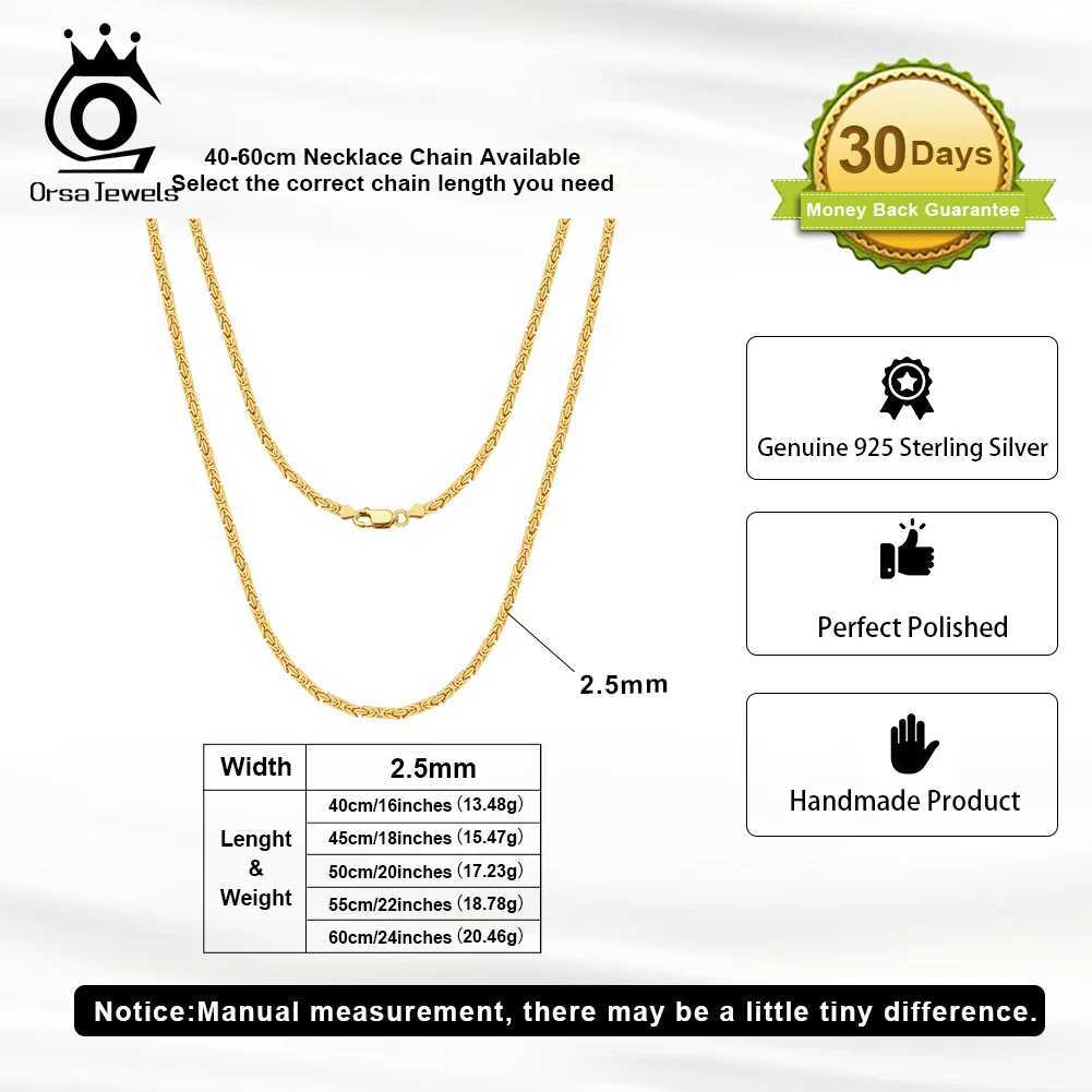 Pendant Necklaces ORSA JEWELS Classic 925 sterling silver Italian 2.5mm flat Byzantine chain necklace suitable for men women daily jewelry gifts SC79 