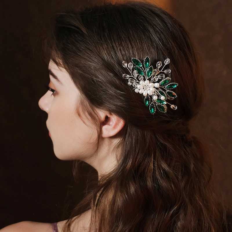 Efily Green Hair Accessories Headdress Crystal Bridal Hair Comb Clip Headpiece Jewelry Holiday Party Wedding Tiara for FriendsX240913