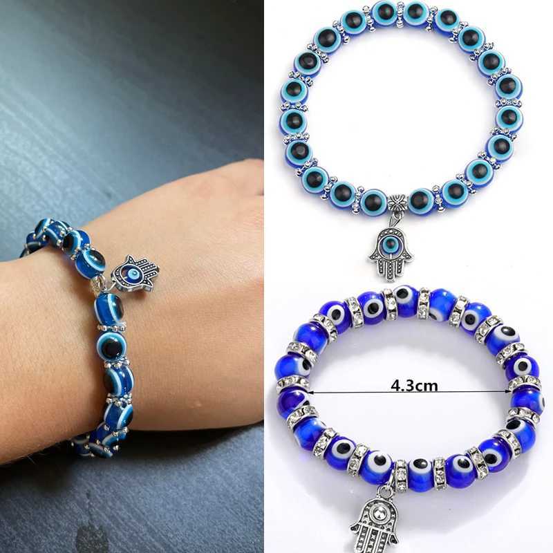 Blue Evil Eye Bracelet Fatima Trkiye Thousand Eye Handmade Womens Resin Bead Bracelet Elastic Bracelet Jewelry W240913