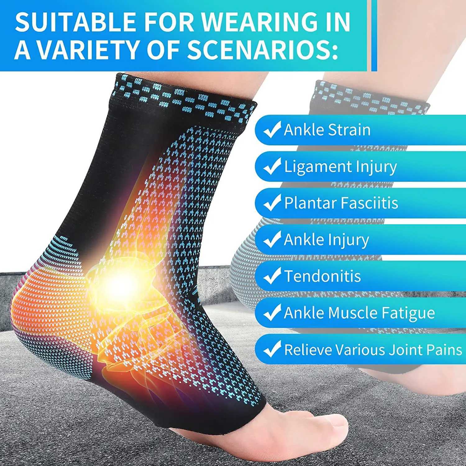 1Pair Sports Ankle support brace Compression Sleeve Plantar Fasciitis Sock for Achilles Tendonitis Joint Pain Swelling Heel Spur Y240913