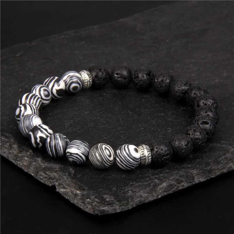 Buddhist Natural Lava Stone Bead Bracelet for Men 8mm Peacock Stone Bead Yoga Treatment Bracelet Prayer Lucky Jewelry Gift W240913
