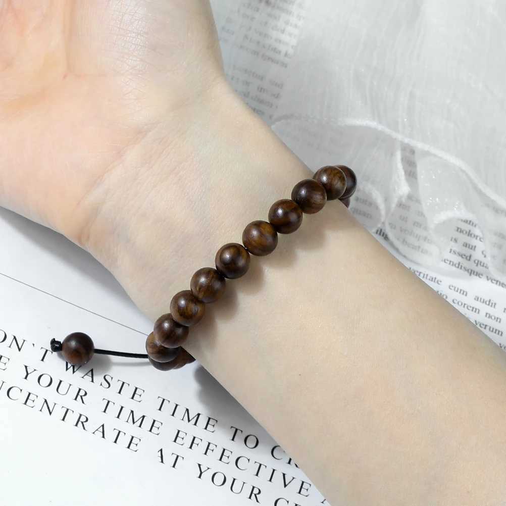 6/8/10mm Buddhist Handmade Wooden Bead Weaving Prayer Bracelet Black Redwood Round Bracelet Womens Jewelry Meditation W240913