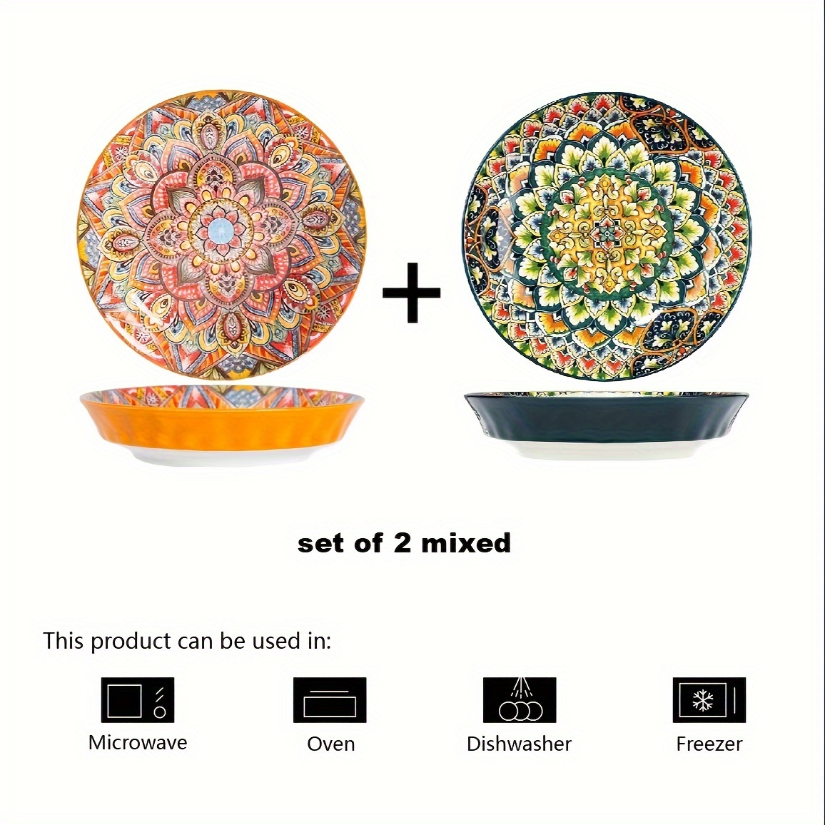 Boho Chic 2pcs Set 8 Inch Deep Ceramic Plates Floral Design for Salad Fruit Rice All Season Round Dinnerware ph225 H4