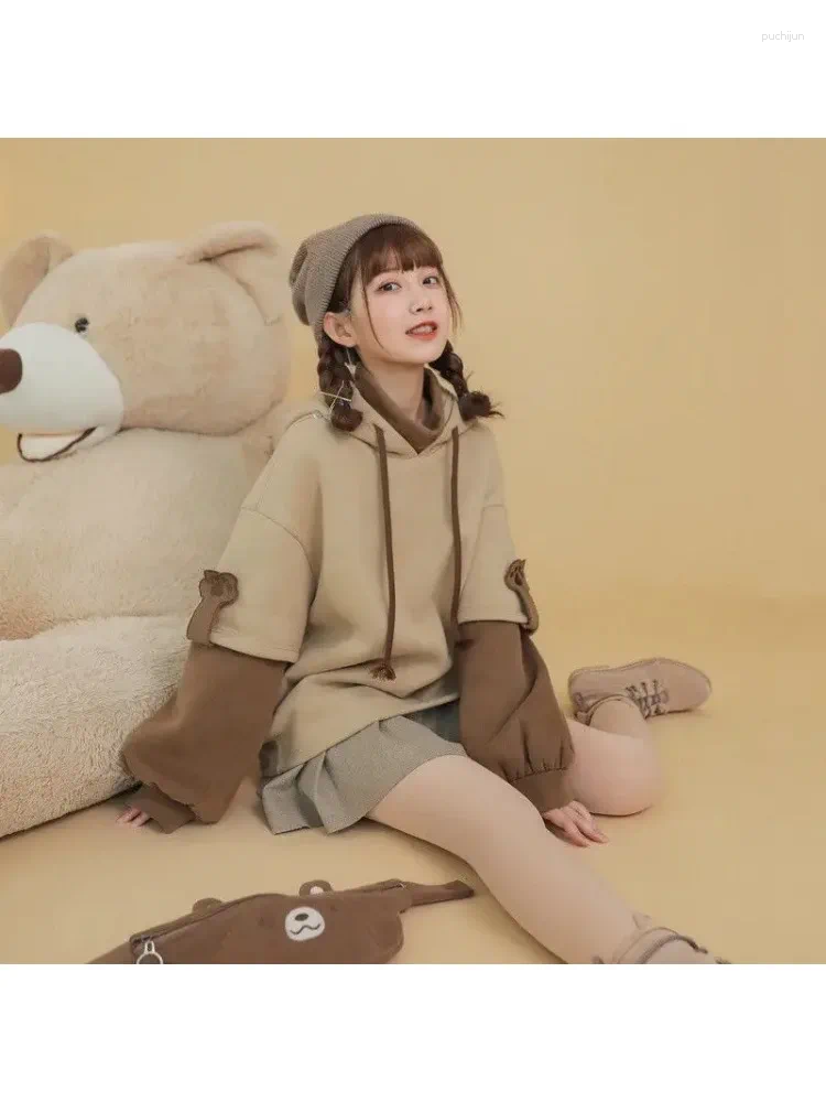 Womens Hoodies 3XL Oversized Harajuku Aesthetic Bear Anime Hoodie Women Korean Kawaii Crewneck Long Sleeve Streetwear Kpop Winter Cloth