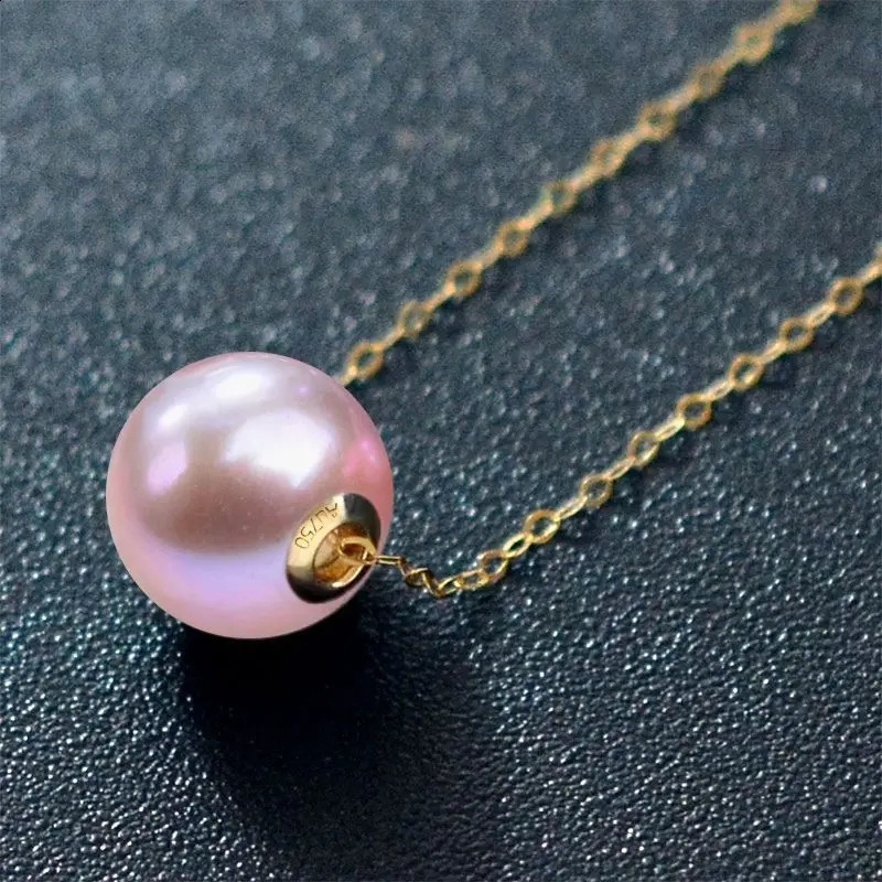 100% 18K Yellow Gold Necklace Pendant Natural Freshwater Pearls Fine Jewelry Wedding Party For Women AU750 X235 240910
