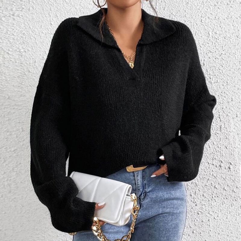 Autumn and winter fashion long sleeved lapel pullover top new women's knitted sweater