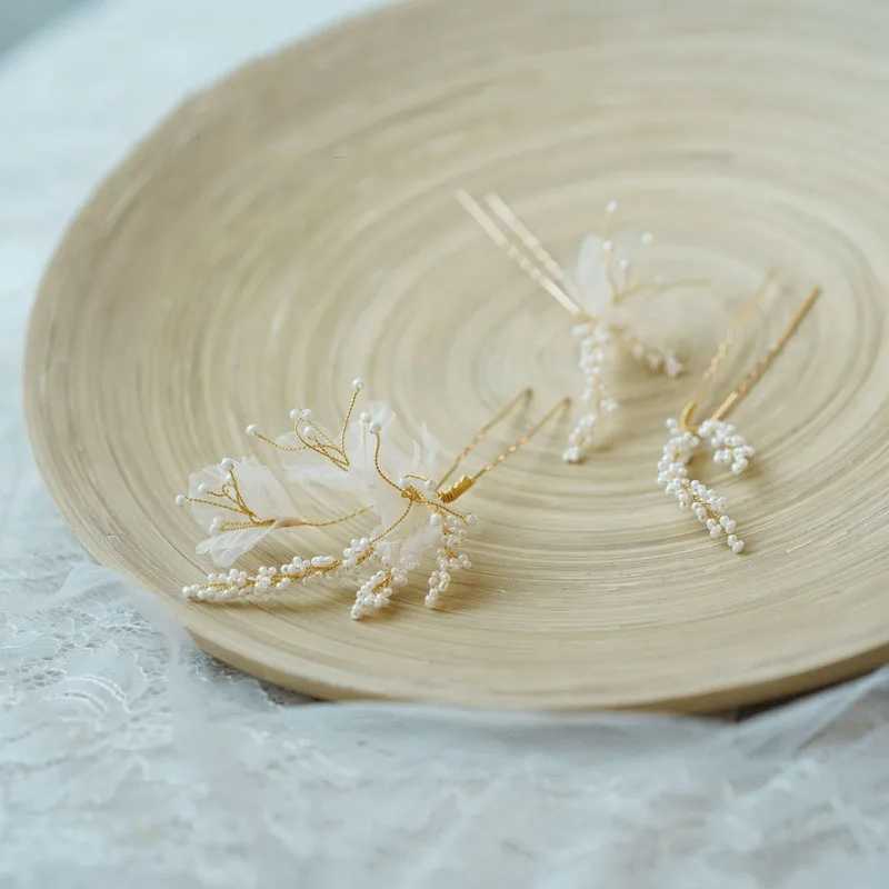 Fabric Floral Bridal Hair Pins Clips Gold Color Pearls Wedding Hair Pieces Women Accessories HandmadeX240913