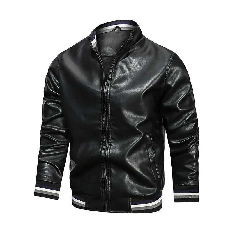 Mens Casual PU Leather Business Jacket Stand Collar Jacket Windproof Black White Sports Coat Autumn Winter WholesaleX240913