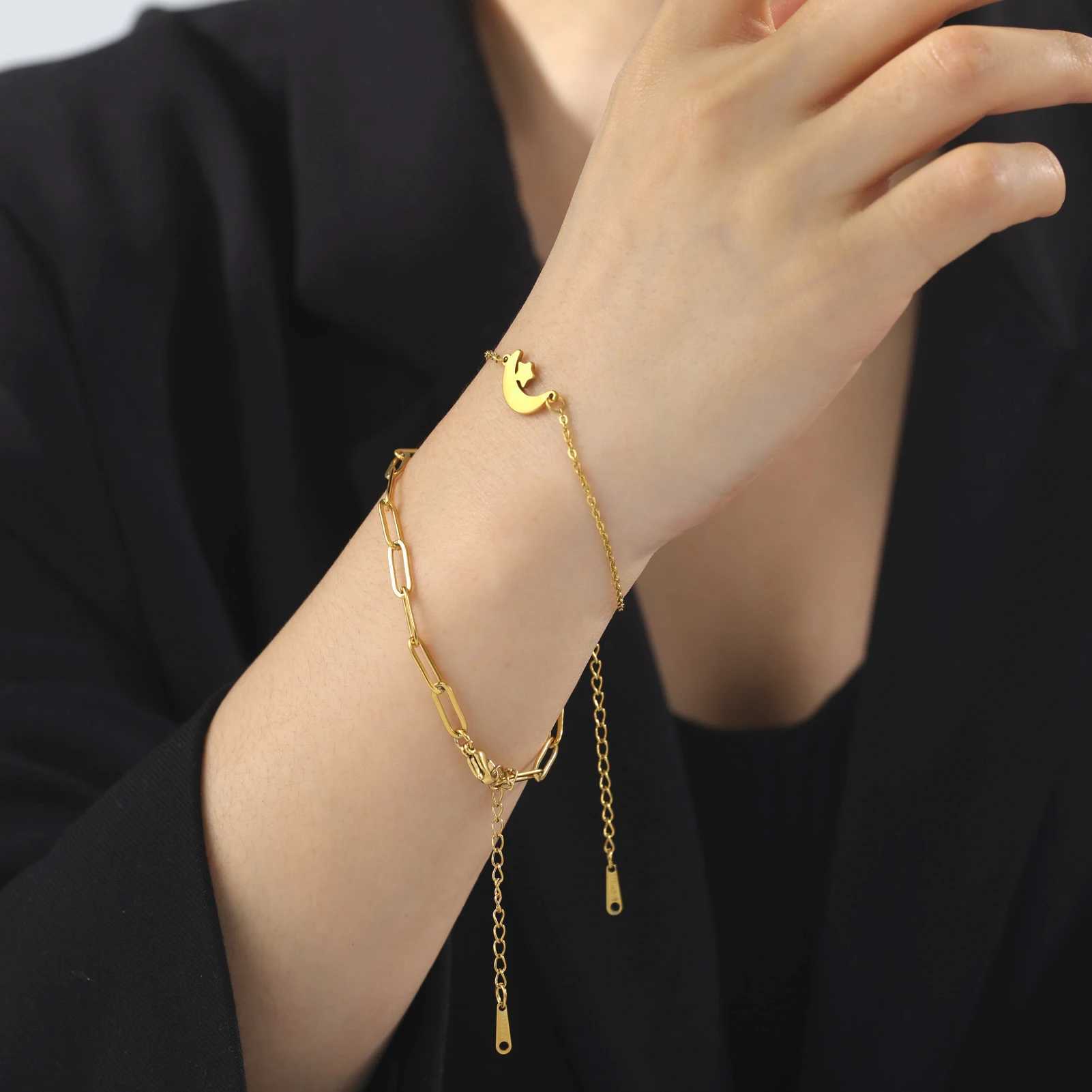 Stainless Steel Bracelets: Classic Moon Stars Kpop Charm Bracelet for Women 4