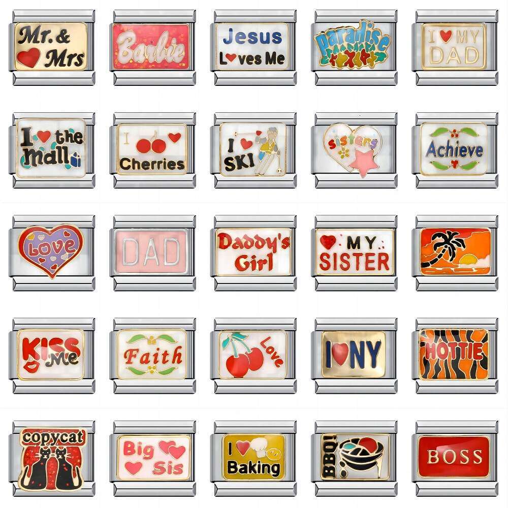 New Welding Enamel Cartoon DIY Bracelet Bead Italian Charm Links Fit 9Mm Bracelet Jewelry DIY Making Gifts