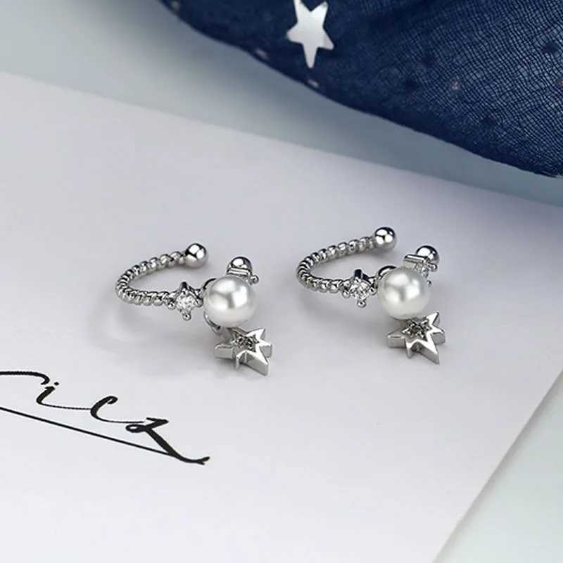 2024 No Pierced Ear Cuff Earrings silver Color Star Sparkling Pearl Clip Earrings for Women Ear Bone Fake Cartilage JewelryX240913