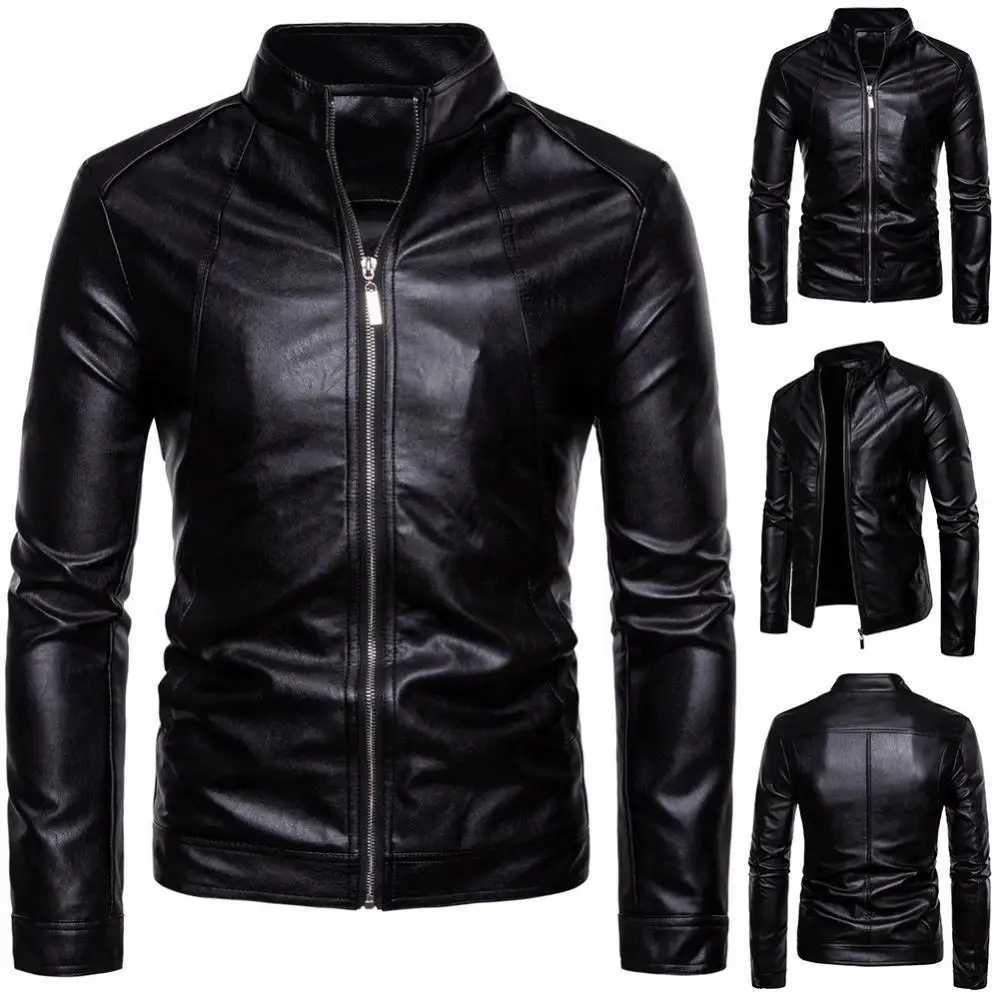 Windproof Solid Color Jacket Winter Jacket Mens Slim Fashion Motorcycle Winter Jackets chaqueta hombre Black Leather kurtka skoX240913