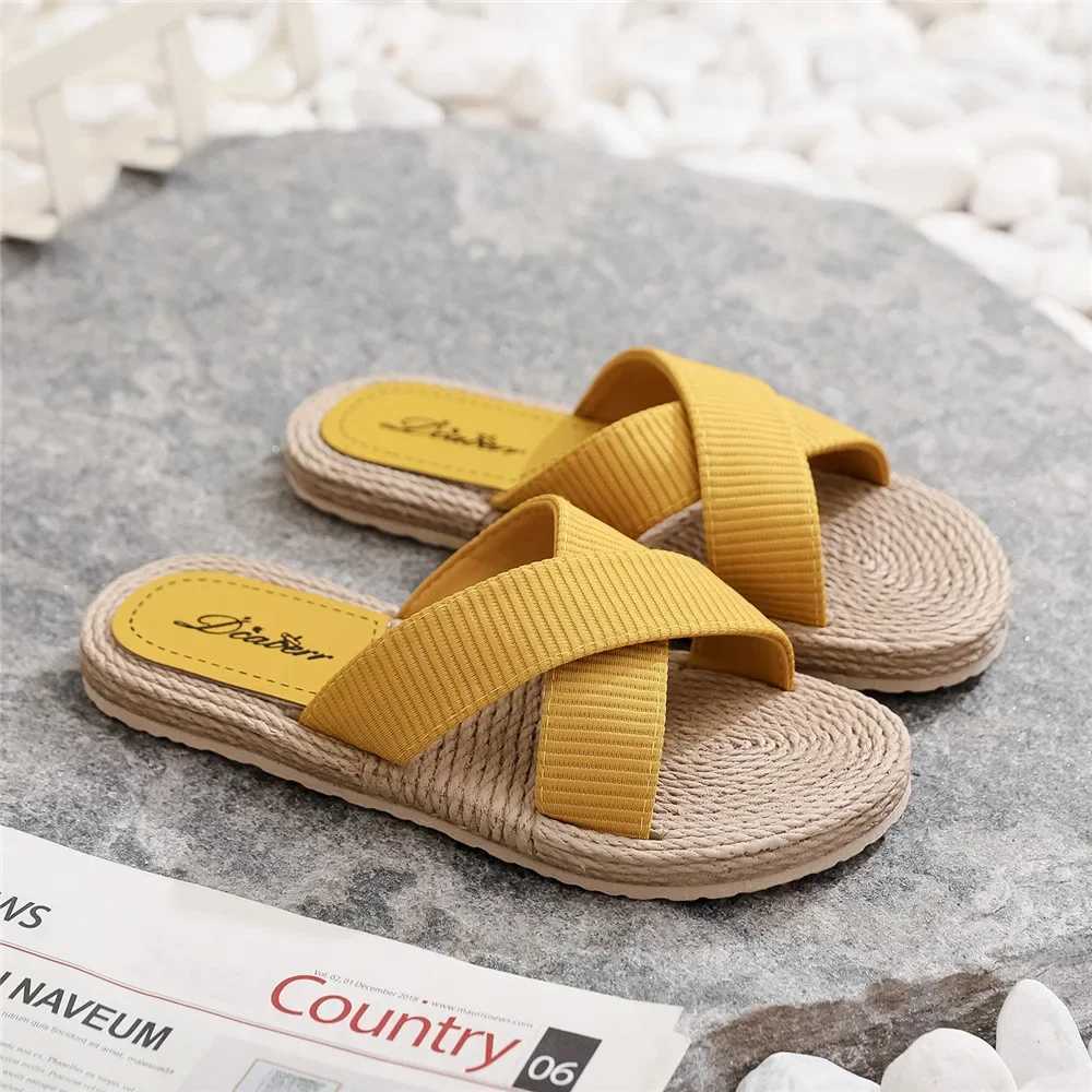 Ladies New Slippers Summer Cross Drag Fi Hemp Rope Outer Wear Slippers Casual Sandals and SlippersXJ250610