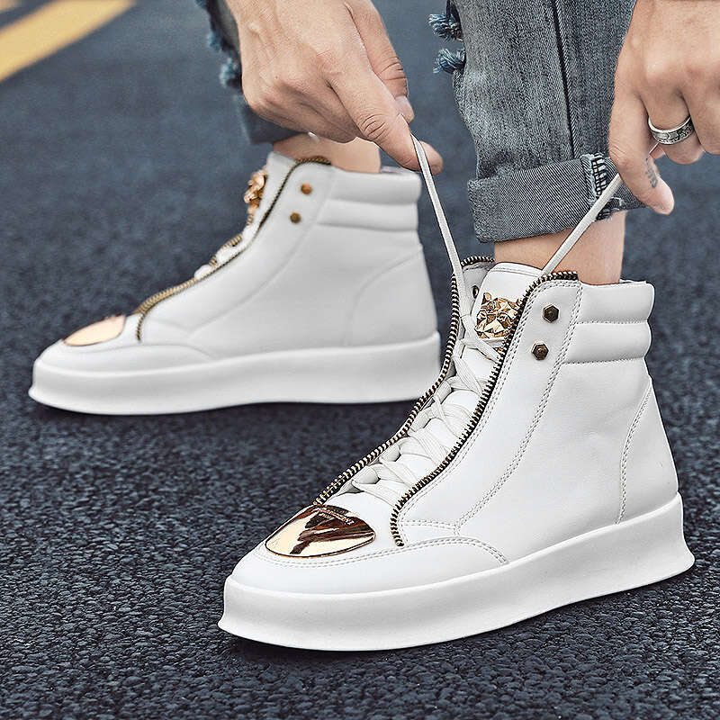 Hot Sale Red Leather Men Fashion Zipper High top Skateboard Shoes Designer Snakeskin Sneakers Mens Trainers 241107