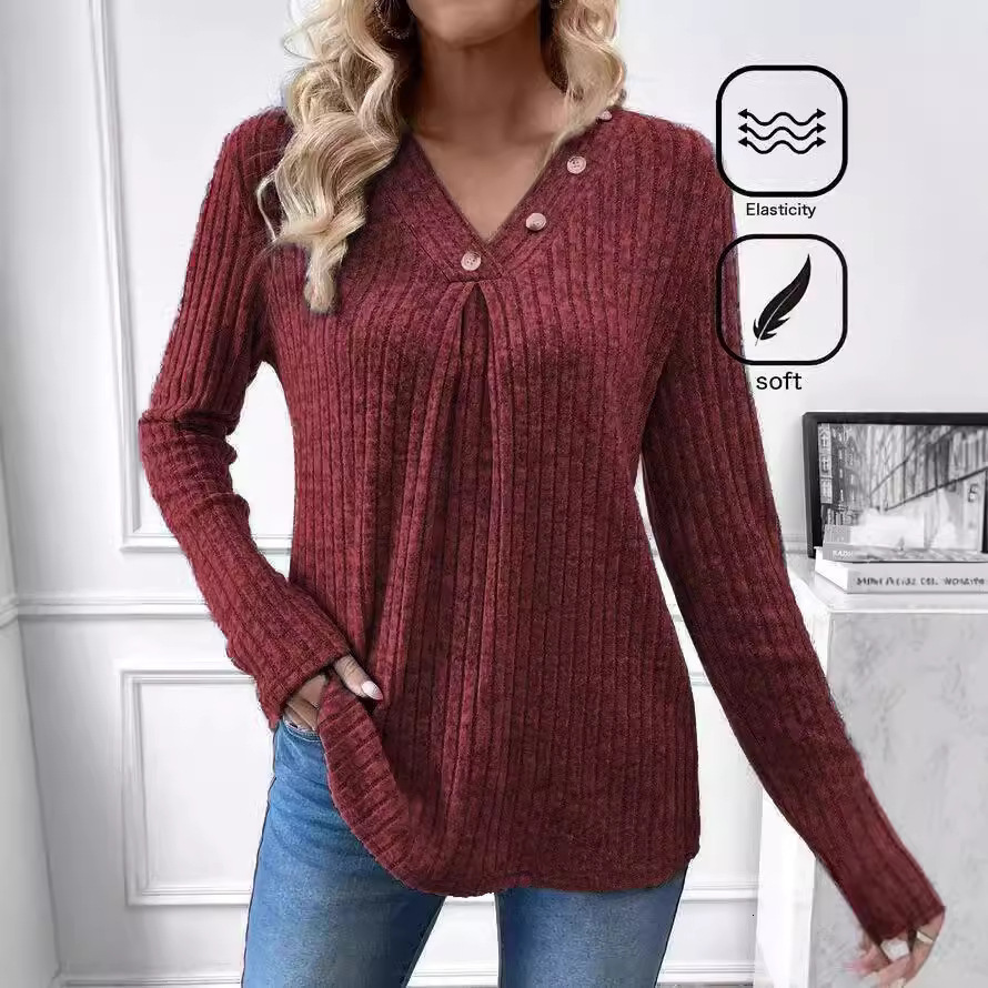 Women's autumn and winter new casual V-neck knitted sweater long sleeved top