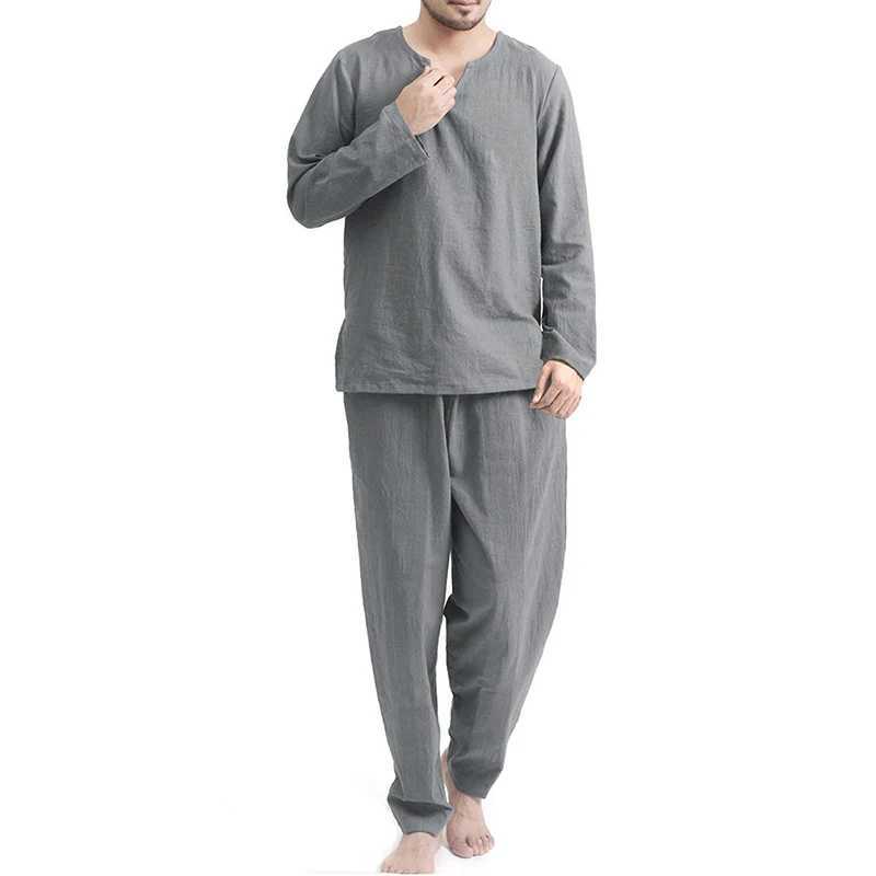 Mens Home Pajamas Long Sleeve T-Shirt Pajamas Set Autumn Fashion Daily High Quality Pure Color Long Pants Pajama 2 Piece Set Y240913