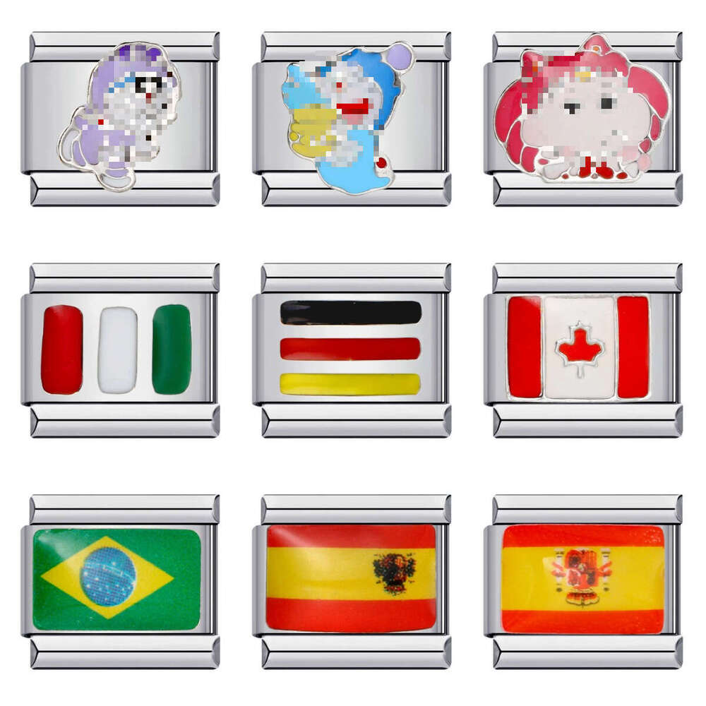 New Titanium Steel Welding Drip Oil Cartoon DIY Module Italian Charm Bracelet Fit 9mm Bracelet Jewelry DIY Making Gifts