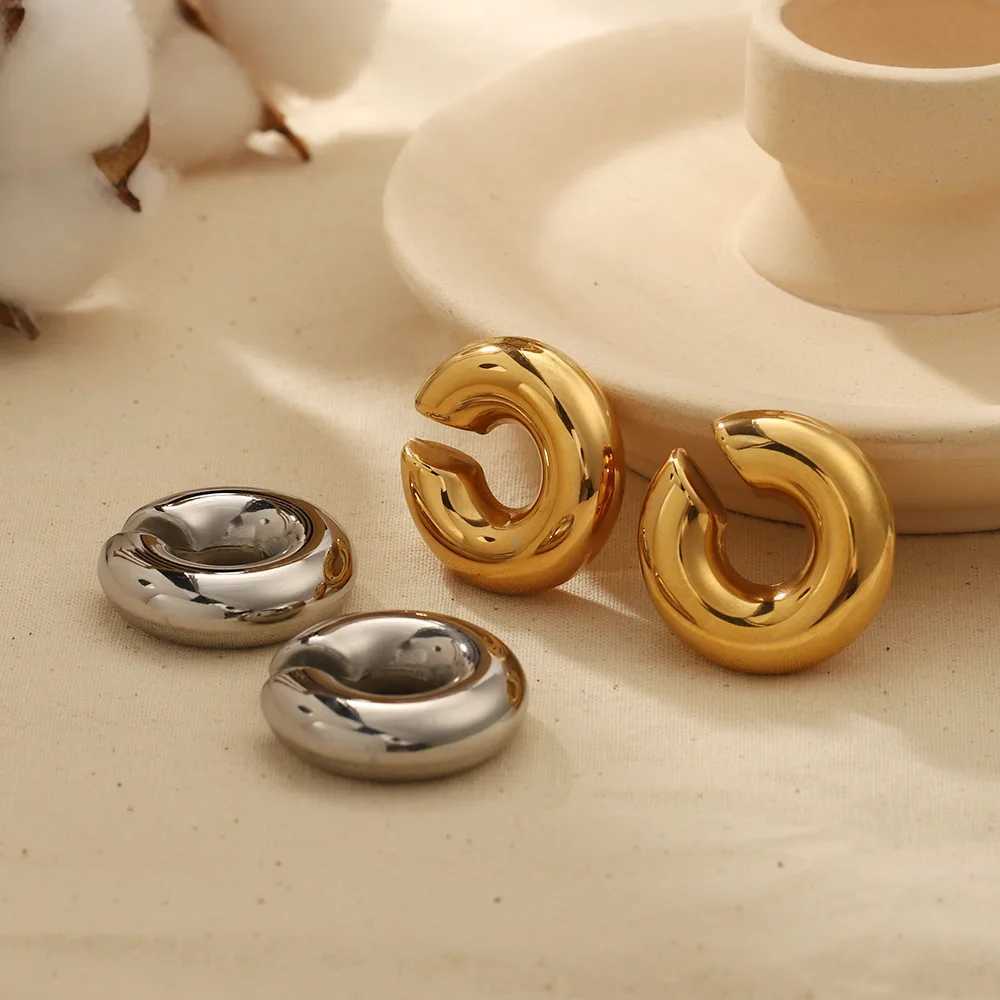 Extra Large Earclips Chunky Smooth Stainless Steel Clip Earrings for Women Gold Plated Oversize Circle Ear Cuffs Without PiercedX240913