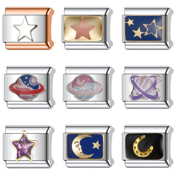 2024 Women's Gift Fit 9mm Stainless Steel Italian Charms Bracelet Links Beads Bracelet DIY Handmade Splicing Star Moon Pattern Italian Style