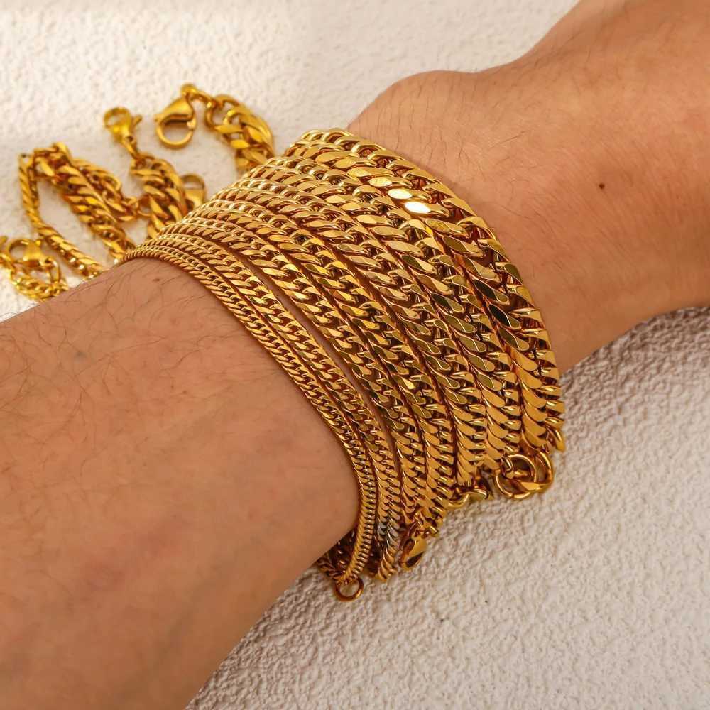 HONGTONG Chunky Miami Curb Chain Bracelet for Men Stainless Steel Cuban Link Chain Wristband Classic Punk Heavy Male JewelryX240913